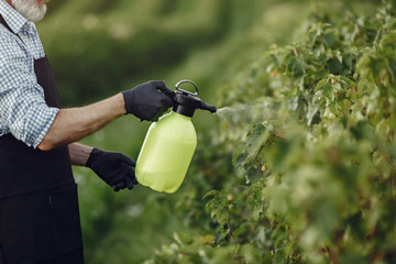 Hombre aplicando fertilizante